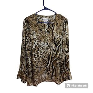 Vintage Victor Costa 100% silk animal print sequin and beaded long sleeve tunic